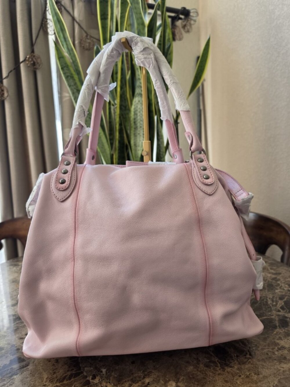 Free People Large Emerson Tote Bag NWT Peony Pink Pebbled Leather Shoulder Cross - Picture 9 of 10